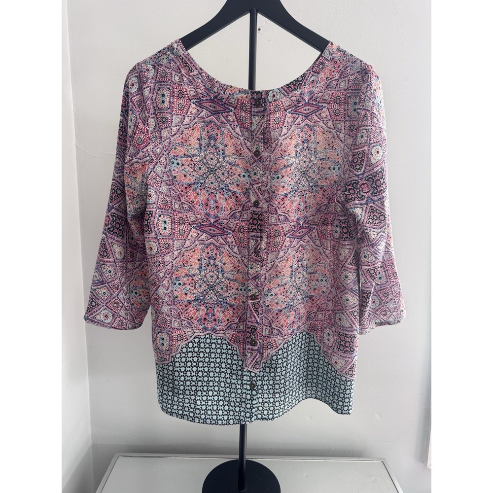 Maeve 100% Silk Geometric Print‎ Button Back Blouse Women's Size 6 - Picture 3 of 8
